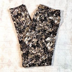 High Rise Leggings Splatter Gym Workout Stretch Skinny Black White Pink Rose